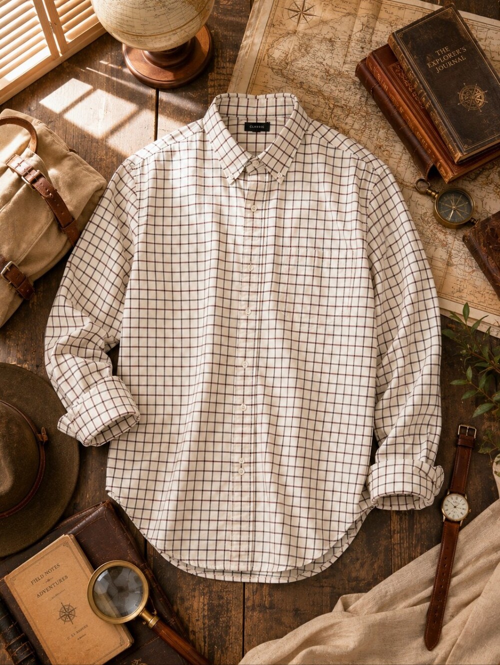 J.Crew Men's Classic Button-Down Shirt | Neutral Grid Check | Classic Fit | XL |
